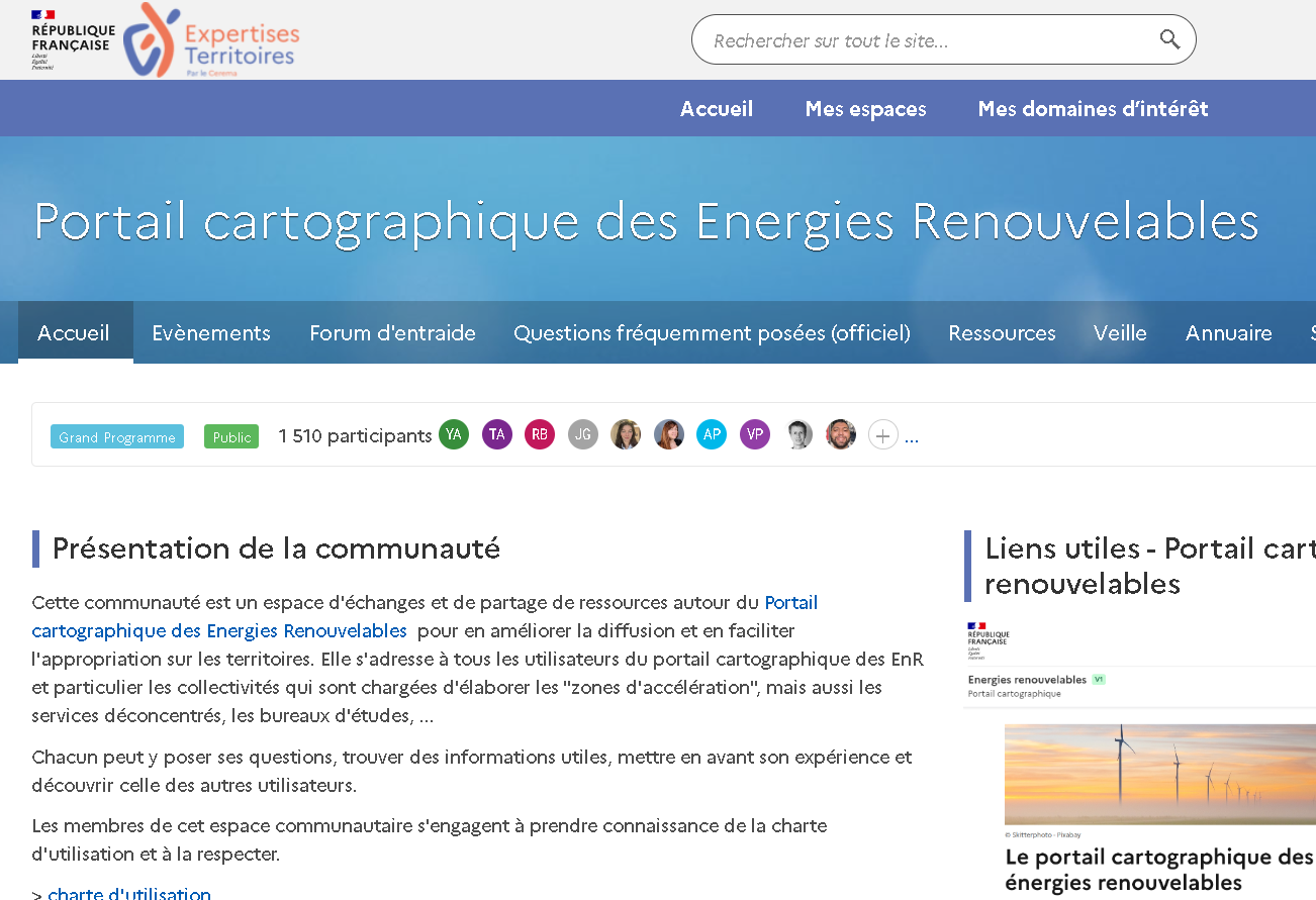 Communauté du portail cartographique des ENR